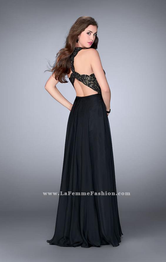Picture of: Long High Collar A-line Prom Dress with Pockets in Black, Style: 23975, Back Picture