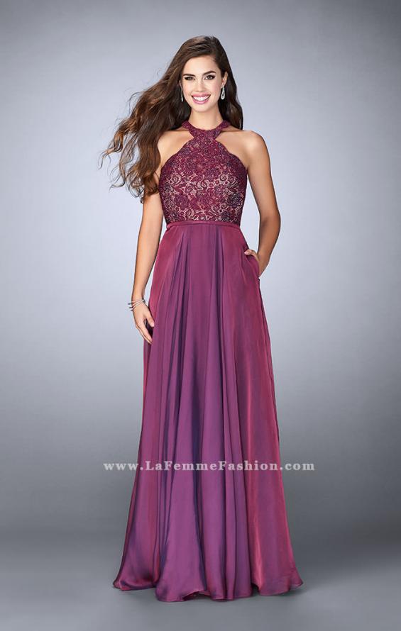 Picture of: Long High Collar A-line Prom Dress with Pockets in Purple, Style: 23975, Detail Picture 3