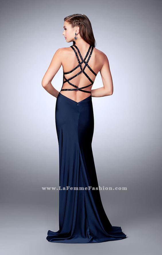 Picture of: High Beaded Neck Prom Dress with Strappy Back in Blue, Style: 23993, Detail Picture 5
