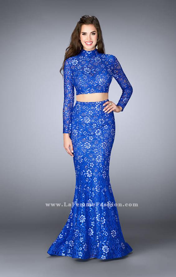 Picture of: Long Sleeve Two Piece Lace Dress with Open Back in Blue, Style: 24013, Detail Picture 2