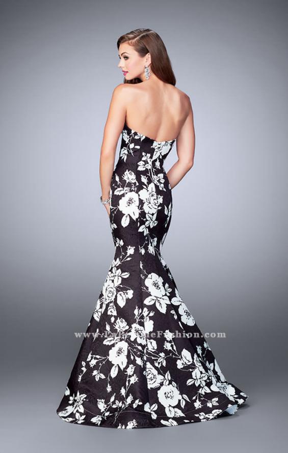 Picture of: Strapless Black and White Rose Print Prom Dress in Print, Style: 24023, Back Picture