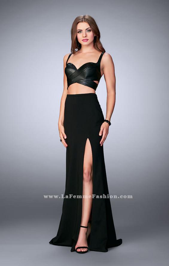 Picture of: Two Piece Dress with Vegan Leather Top and Cut Outs in Black, Style: 24036, Detail Picture 1