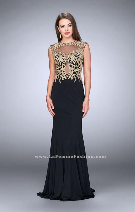Picture of: High Neck Lace Dress with Sheer Illusion Neckline in Black, Style: 24054, Detail Picture 1