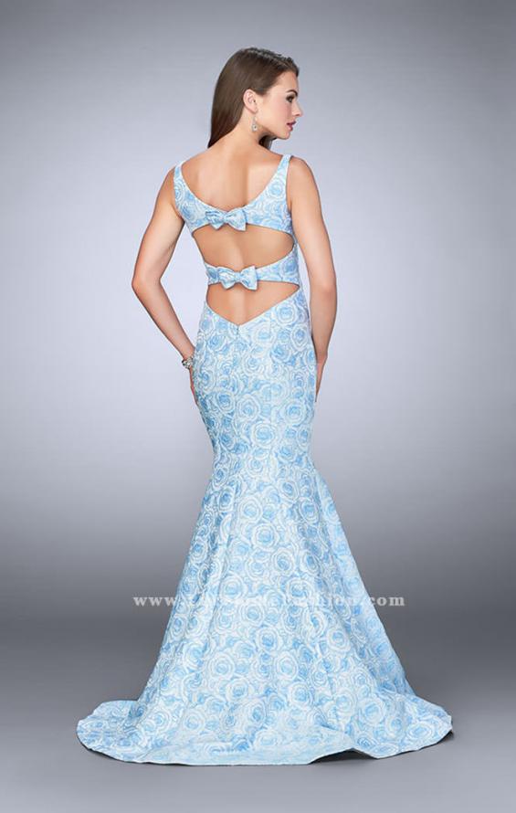 Picture of: Rose Printed Prom Dress with Mermaid Skirt and Bow in Blue, Style: 24063, Back Picture