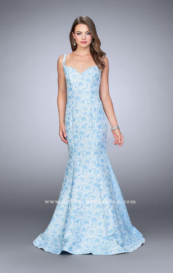 Picture of: Rose Printed Prom Dress with Mermaid Skirt and Bow in Blue, Style: 24063, Detail Picture 1