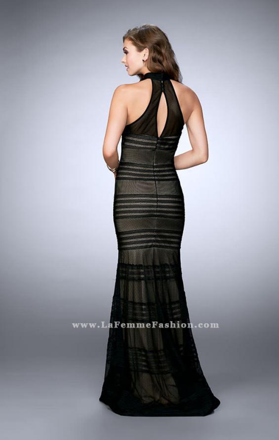 Picture of: Striped Fishnet Prom Dress with Keyhole in Black, Style: 24076, Back Picture