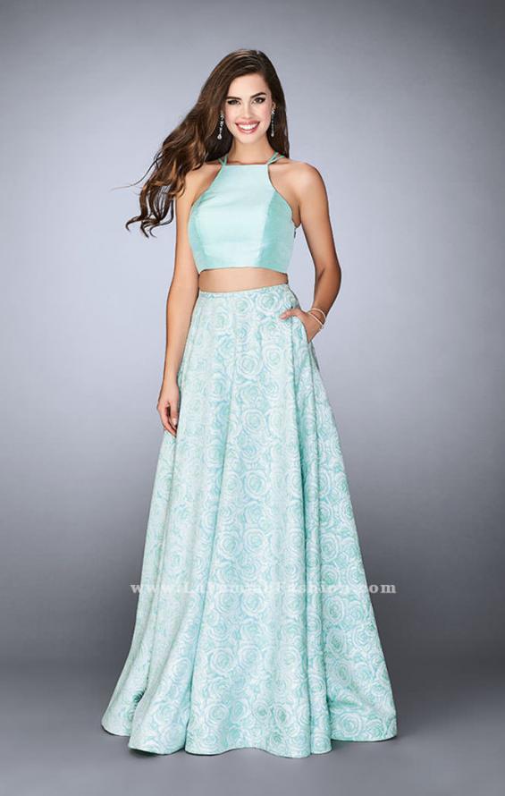 Picture of: Floral Two Piece A-line Dress with High Neck Top in Blue, Style: 24101, Main Picture