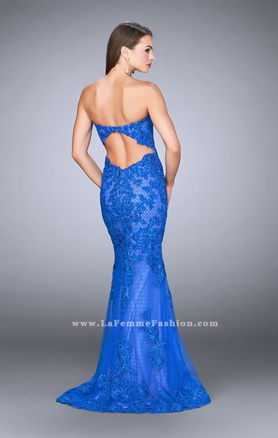 Picture of: Strapless Fitted Lace Dress with Sweetheart Neckline in Blue, Style: 24106, Back Picture