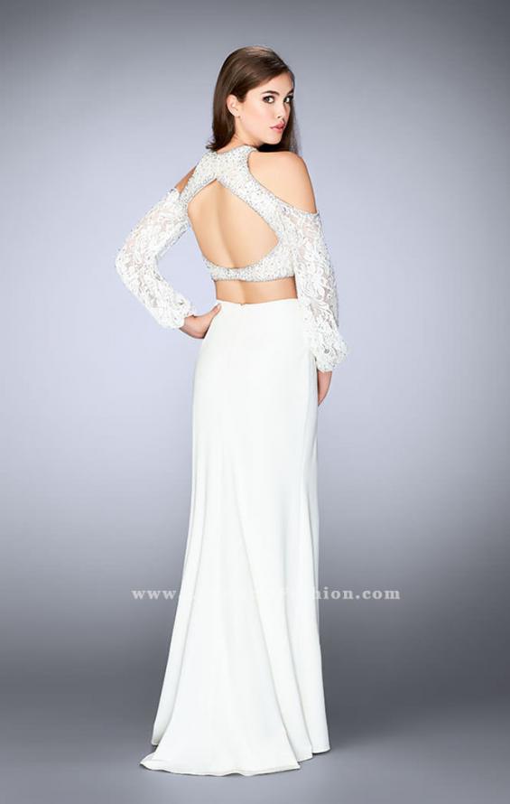 Picture of: Could Shoulder Long Sleeve Two Piece Prom Dress in White, Style: 24116, Back Picture