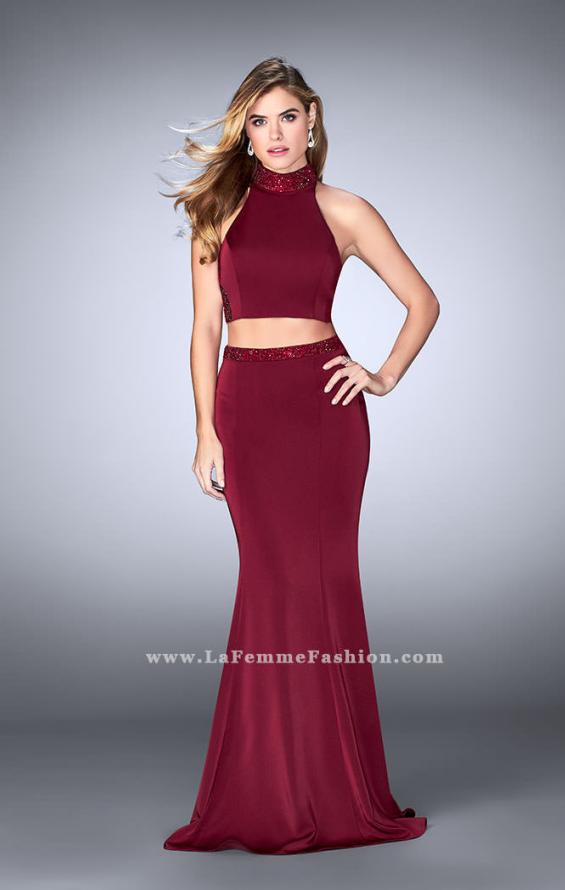 Picture of: Beaded Collar Long Prom Dress with Cut Outs in Red, Style: 24119, Detail Picture 4