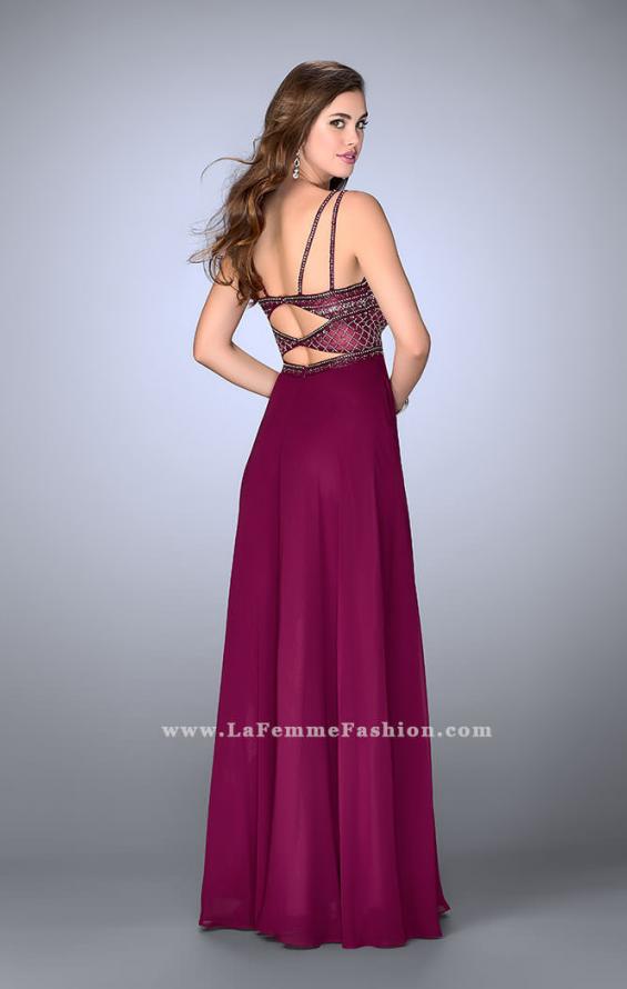 Picture of: Chiffon A-line Dress with Beaded Top and Cutout Back in Pink, Style: 24121, Back Picture