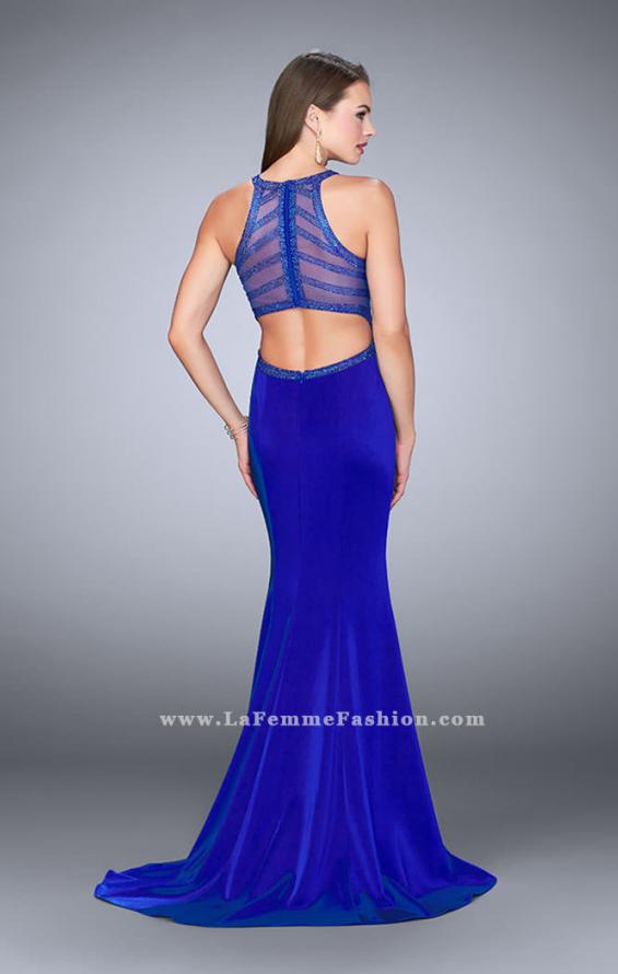 Picture of: Long Jersey Prom Dress with Beaded Neckline in Blue, Style: 24127, Detail Picture 4