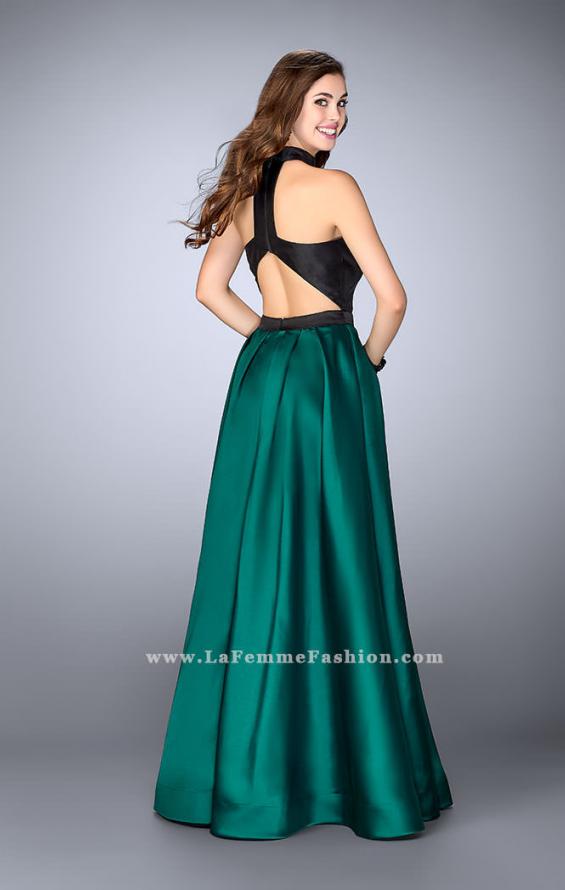 Picture of: Long Mikado A-line Dress with Cut Outs and Pockets in Green, Style: 24135, Back Picture