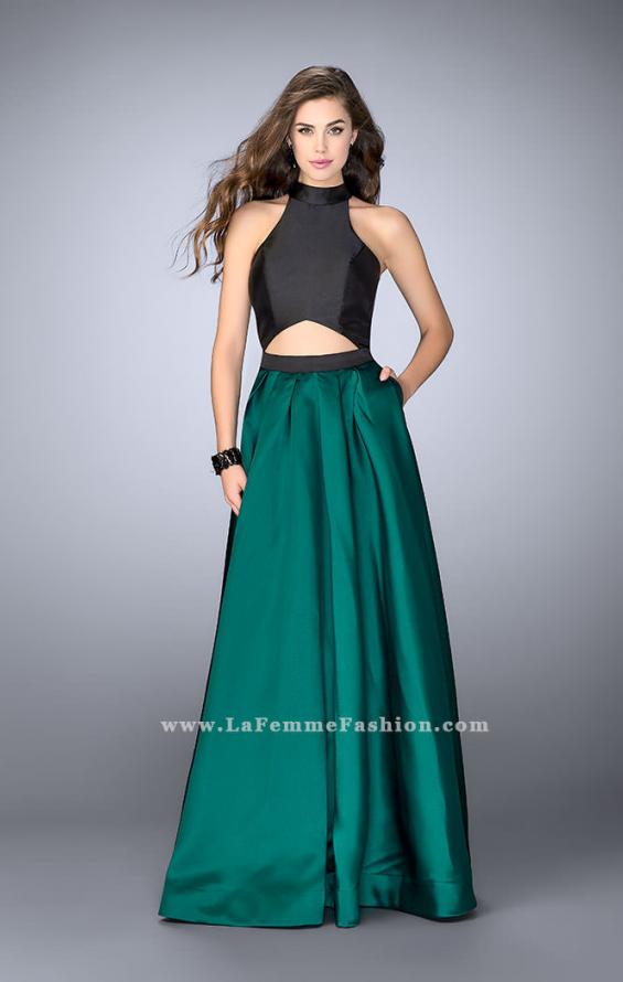 Picture of: Long Mikado A-line Dress with Cut Outs and Pockets in Green, Style: 24135, Detail Picture 1