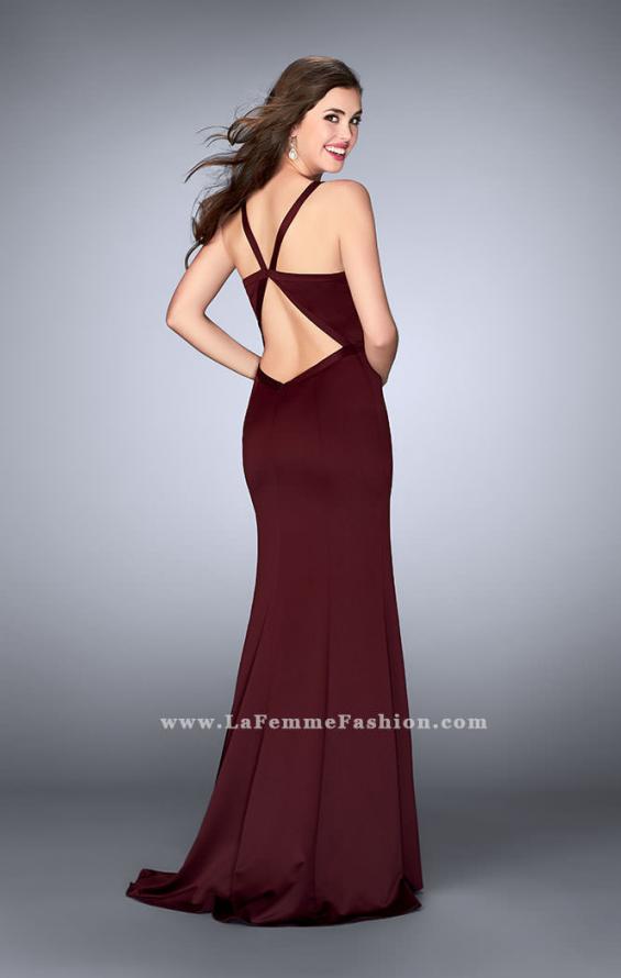 Picture of: Satin Prom Dress with Cut Outs and Open Back in Red, Style: 24150, Back Picture