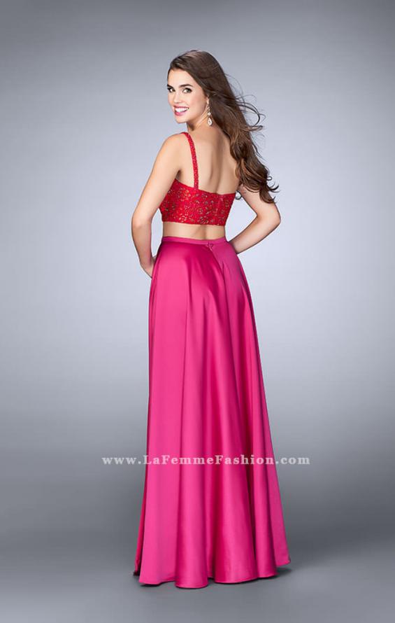 Picture of: Two Piece Satin A-line Dress with Slit and Lace Top in Pink, Style: 24159, Back Picture