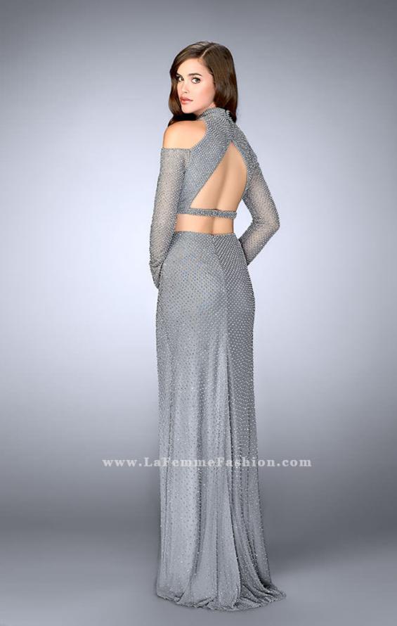 Picture of: Cold Shoulder Long Sleeve Two Piece Prom Dress in Silver, Style: 24174, Back Picture