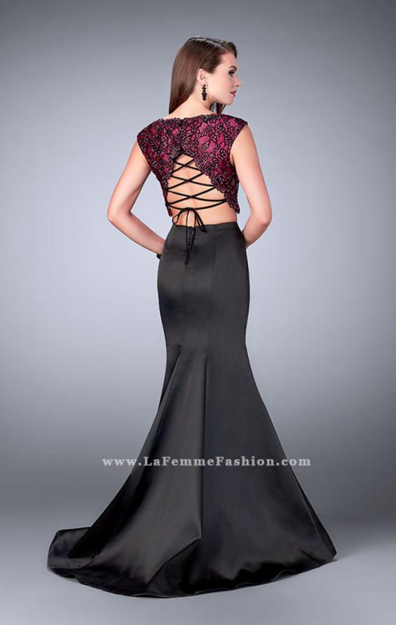 Picture of: Long Two Piece Mermaid Dress with Beaded Lace Top in Black, Style: 24235, Back Picture