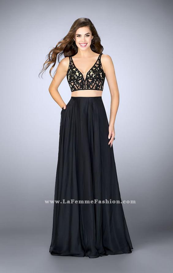 Picture of: Two Piece A-line Dress with Sheer Lace Bustier Top in Black, Style: 24237, Detail Picture 2