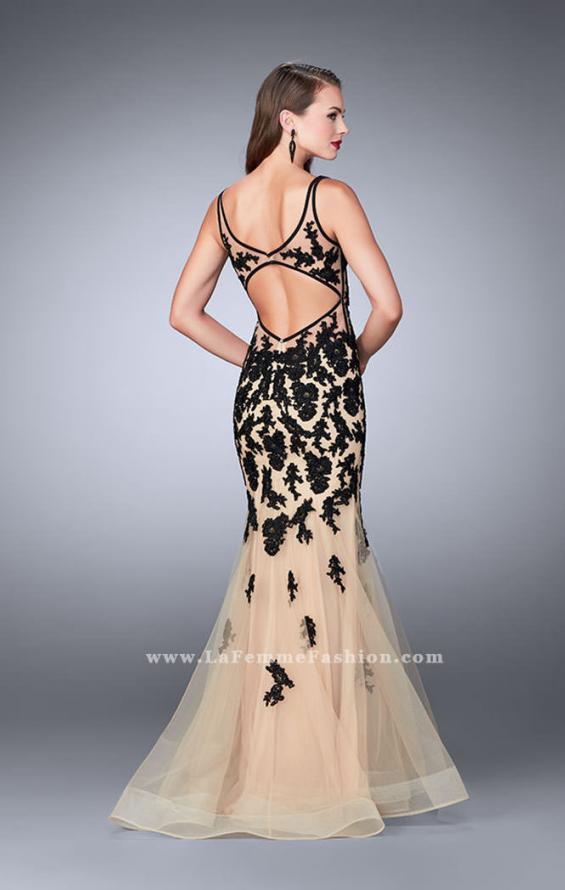 Picture of: Lace Mermaid Gown with Tulle Skirt and Lace Up Front in Black, Style: 24240, Back Picture