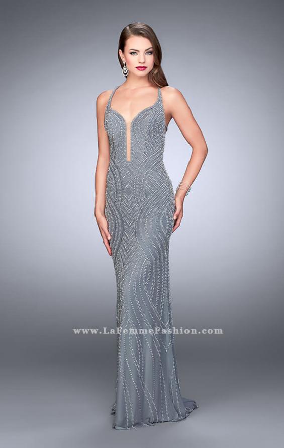 Picture of: Patter Beaded Prom Gown with Open Strappy Back in Silver, Style: 24244, Main Picture