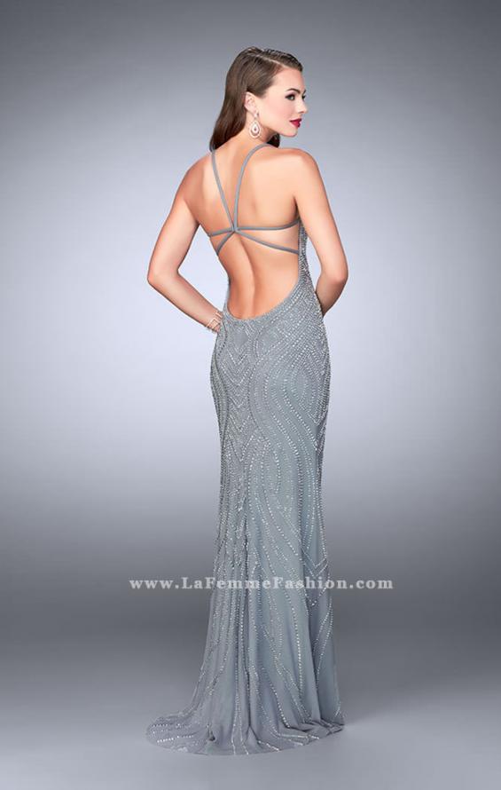 Picture of: Patter Beaded Prom Gown with Open Strappy Back in Silver, Style: 24244, Back Picture