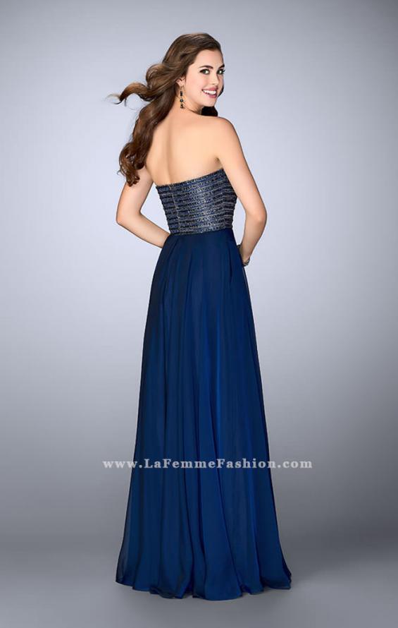 Picture of: Strapless A-line Gown with Beaded Top and Chiffon Skirt in Blue, Style: 24246, Back Picture