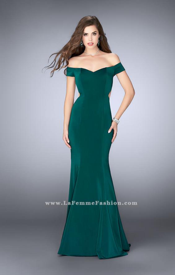 Picture of: Fitted Off the Shoulder Jersey Dress with Open Back in Green, Style: 24250, Detail Picture 3
