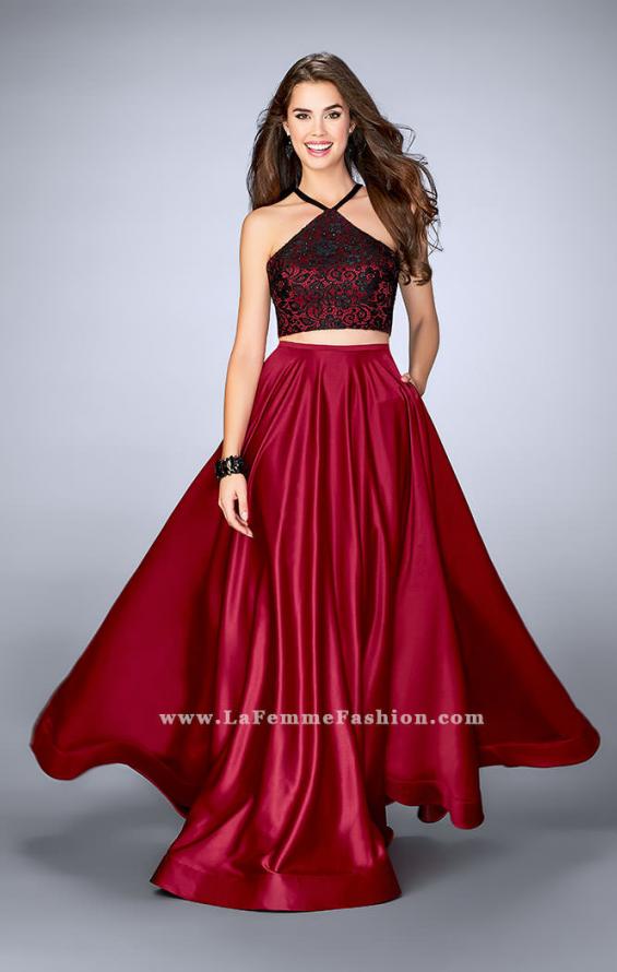 Picture of: Two Piece A-line Dress with Satin Skirt and Lace Top in Red, Style: 24264, Main Picture