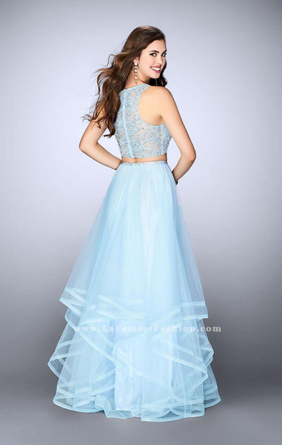 Picture of: Long Two Piece A-line Dress with Tiered Tulle Skirt in Blue, Style: 24268, Back Picture