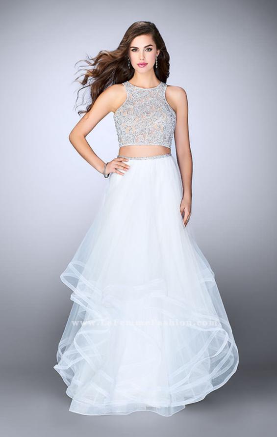 Picture of: Long Two Piece A-line Dress with Tiered Tulle Skirt in White, Style: 24268, Detail Picture 2
