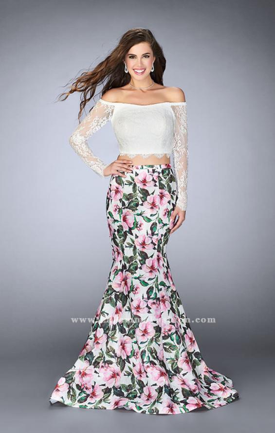 Picture of: Off the Shoulder Floral Two Piece Prom Gown in Print, Style: 24281, Detail Picture 1