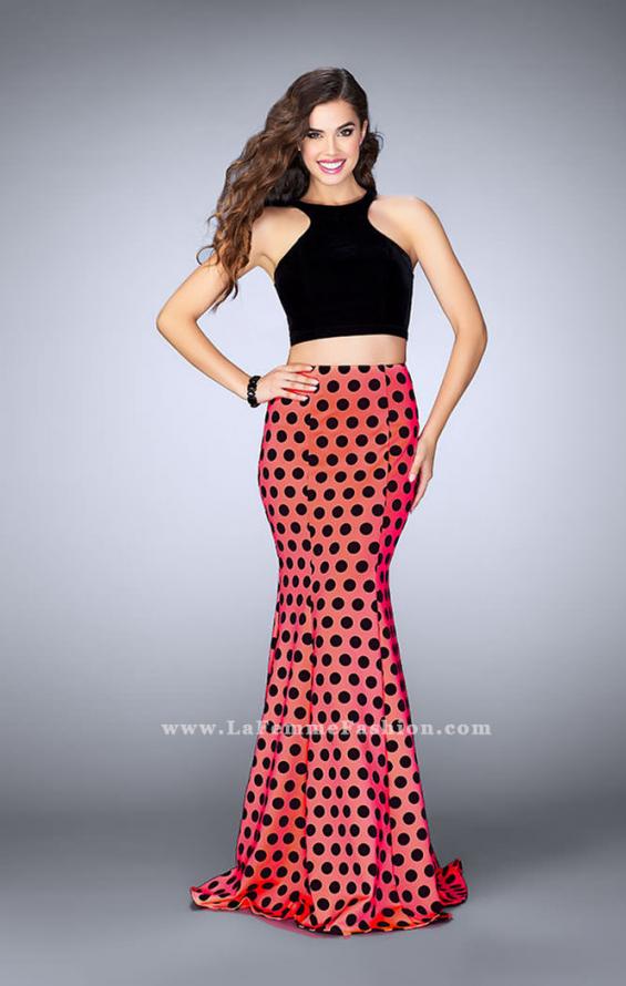 Picture of: Polka Dot Two Piece Dress with High Neck Velvet Top in Print, Style: 24297, Main Picture