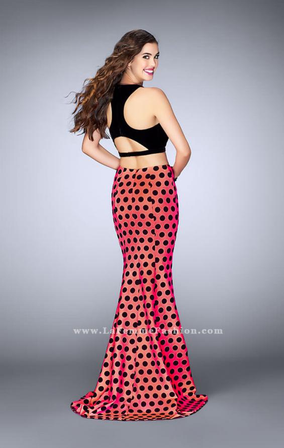 Picture of: Polka Dot Two Piece Dress with High Neck Velvet Top in Print, Style: 24297, Back Picture