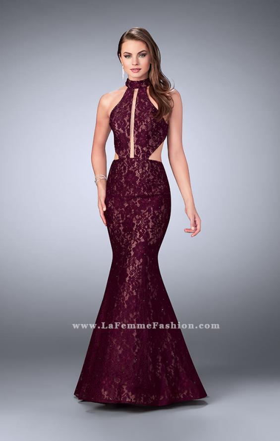 Picture of: Mermaid Lace Dress with Cut Outs and Open Back in Red, Style: 24303, Main Picture