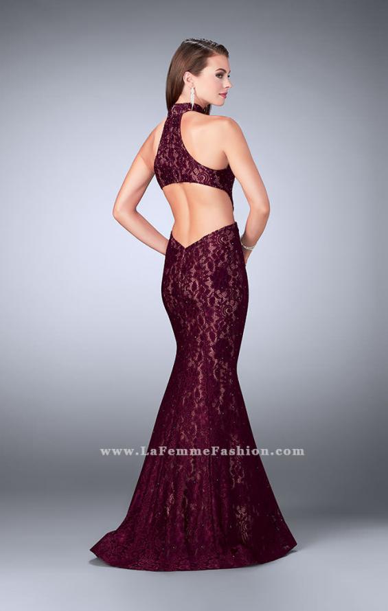 Picture of: Mermaid Lace Dress with Cut Outs and Open Back in Red, Style: 24303, Back Picture