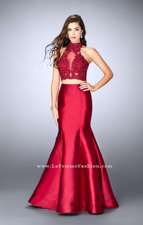 Picture of: Two Piece Mermaid Dress with Sheer Lace High Neck Top in Red, Style: 24306, Detail Picture 1