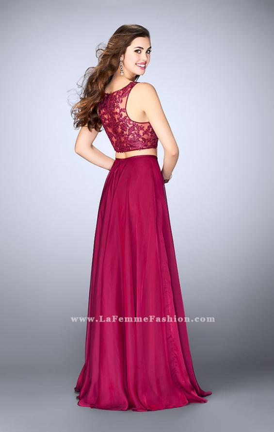 Picture of: Chiffon Two Piece A-line Dress with Sheer Lace Back in Pink, Style: 24340, Back Picture