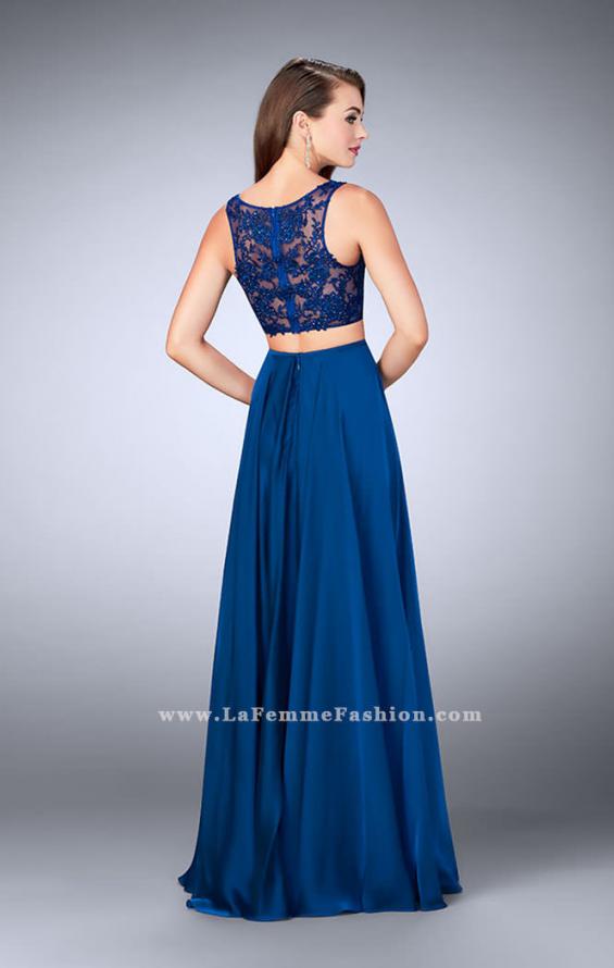Picture of: Chiffon Two Piece A-line Dress with Sheer Lace Back in Blue, Style: 24340, Detail Picture 3