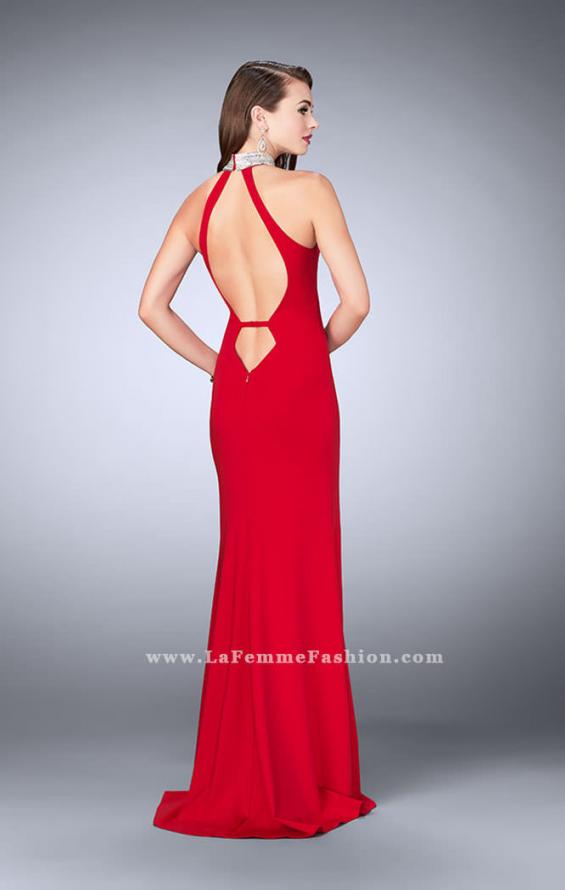 Picture of: Jersey Dress with High Beaded Collar and V Neckline in Red, Style: 24353, Back Picture