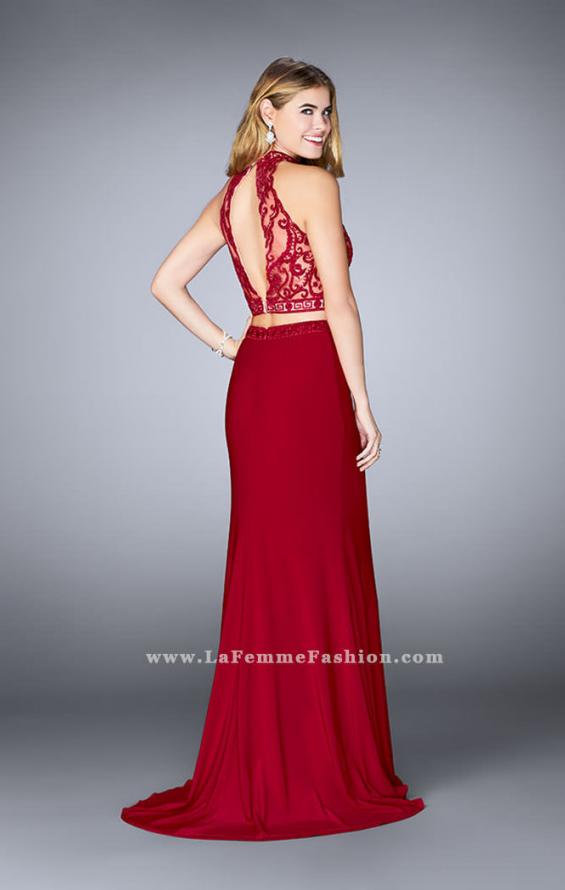 Picture of: Embroidered Two Piece Jersey Dress with Low Back in Red, Style: 24402, Back Picture