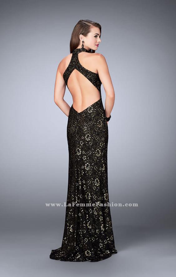 Picture of: Lace Prom Dress with Large Keyhole and Open Back in Black, Style: 24439, Back Picture