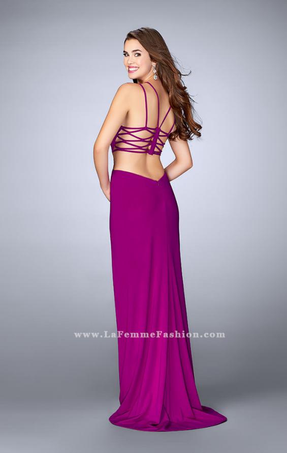 Picture of: High Neck Prom Dress with Strappy Back and Side Slit in Pink, Style: 24443, Detail Picture 1