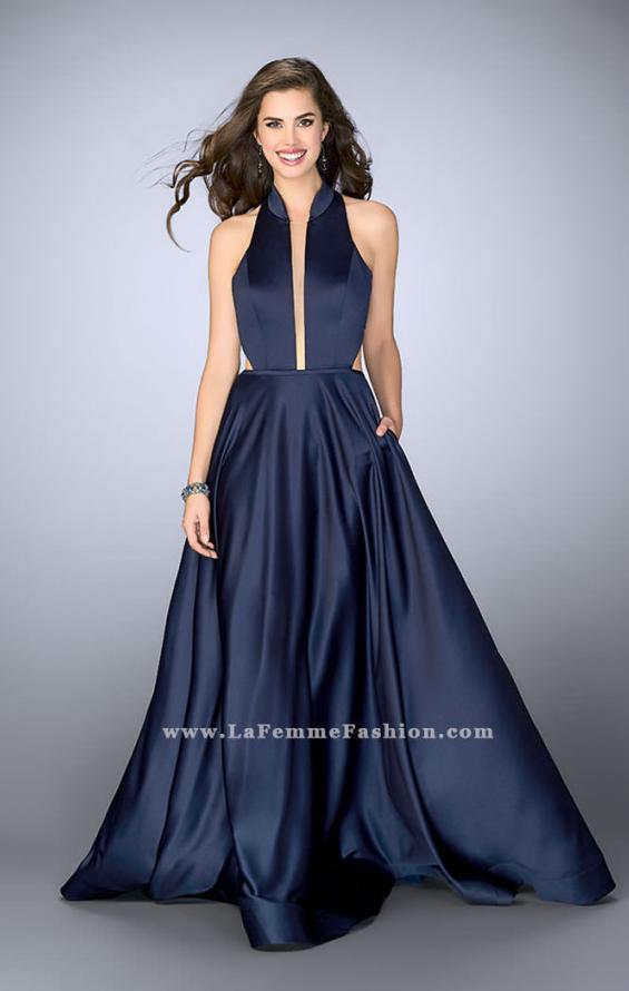 Picture of: Satin A-line Dress with Mandarin Collar and Pockets in Blue, Style: 24447, Main Picture