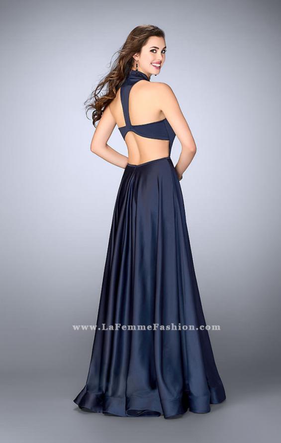 Picture of: Satin A-line Dress with Mandarin Collar and Pockets in Blue, Style: 24447, Back Picture