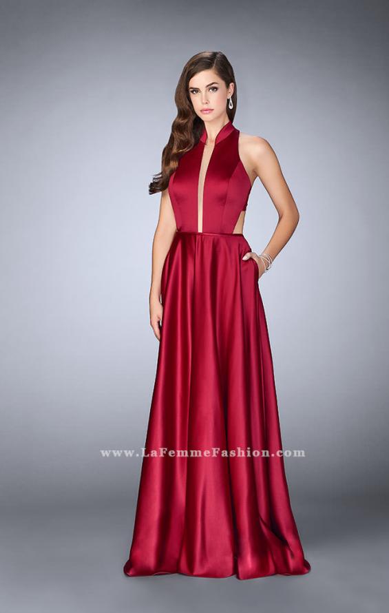 Picture of: Satin A-line Dress with Mandarin Collar and Pockets in Red, Style: 24447, Detail Picture 2