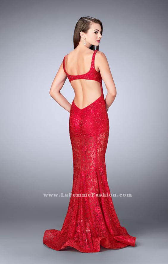 Picture of: Lace Mermaid Romper Dress with an Open Back in Red, Style: 24466, Back Picture