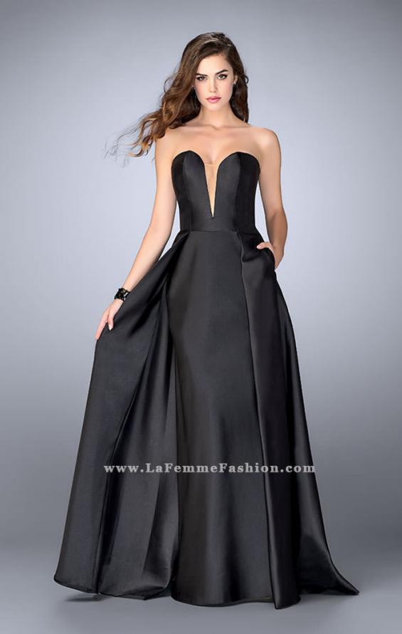 Picture of: Long Cape Dress with a Deep Sweetheart Neckline in Black, Style: 24467, Detail Picture 1