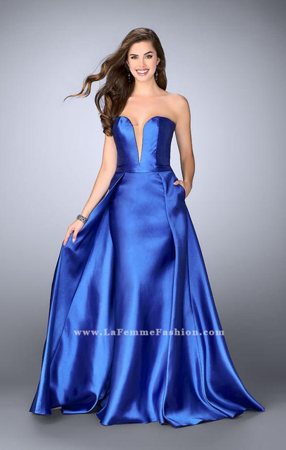 Picture of: Long Cape Dress with a Deep Sweetheart Neckline in Blue, Style: 24467, Detail Picture 4