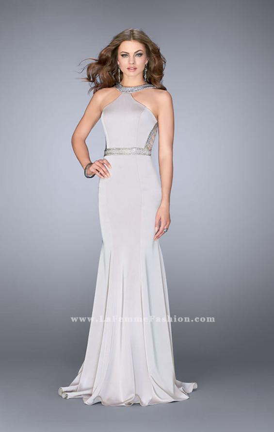 Picture of: Beaded Jersey Prom Dress with Sheer Back Straps in Silver, Style: 24485, Main Picture